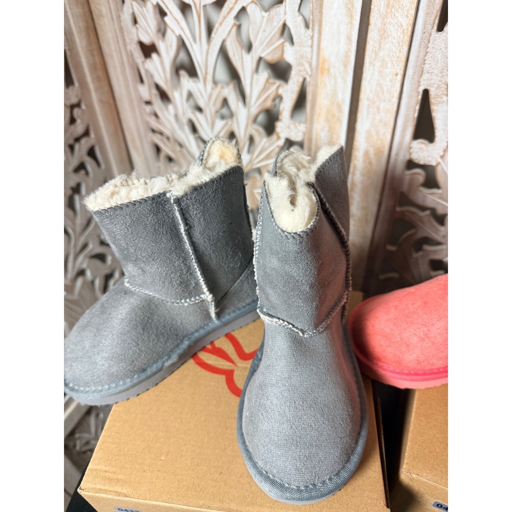 Livboots Kids Winter Boots Gray Salmon Pink Faux Fur Lined Toddler Size 10-11 - Picture 8 of 9